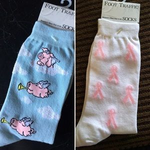 🆕 Mix & Match 2 pr Socks Flying Pig &/or Breast Cancer Ribbon